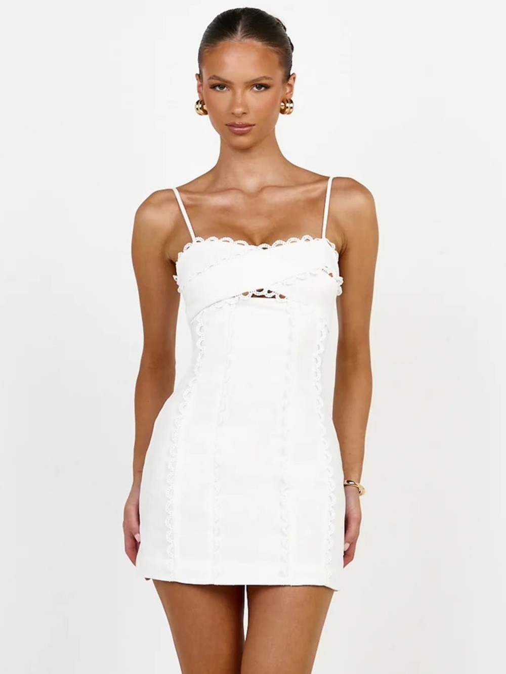 NWT GIGI Showpo scallop Lace Trim Spaghetti Strap Mini Dress hello Molly Polly
